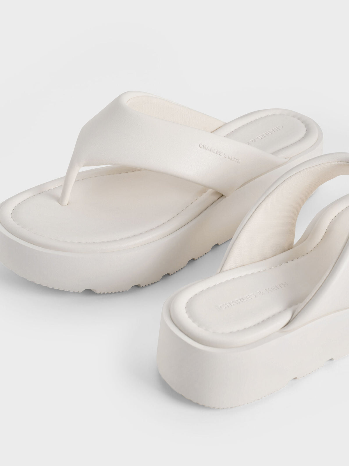 CHARLES & KEITH Value / V-Strap Flatform Thong Sandals - White