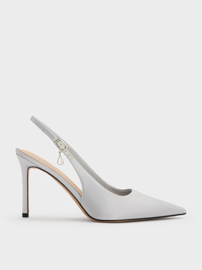 CHARLES & KEITH Premium / Teardrop-Crystal Pointed Slingback Pumps - Silver