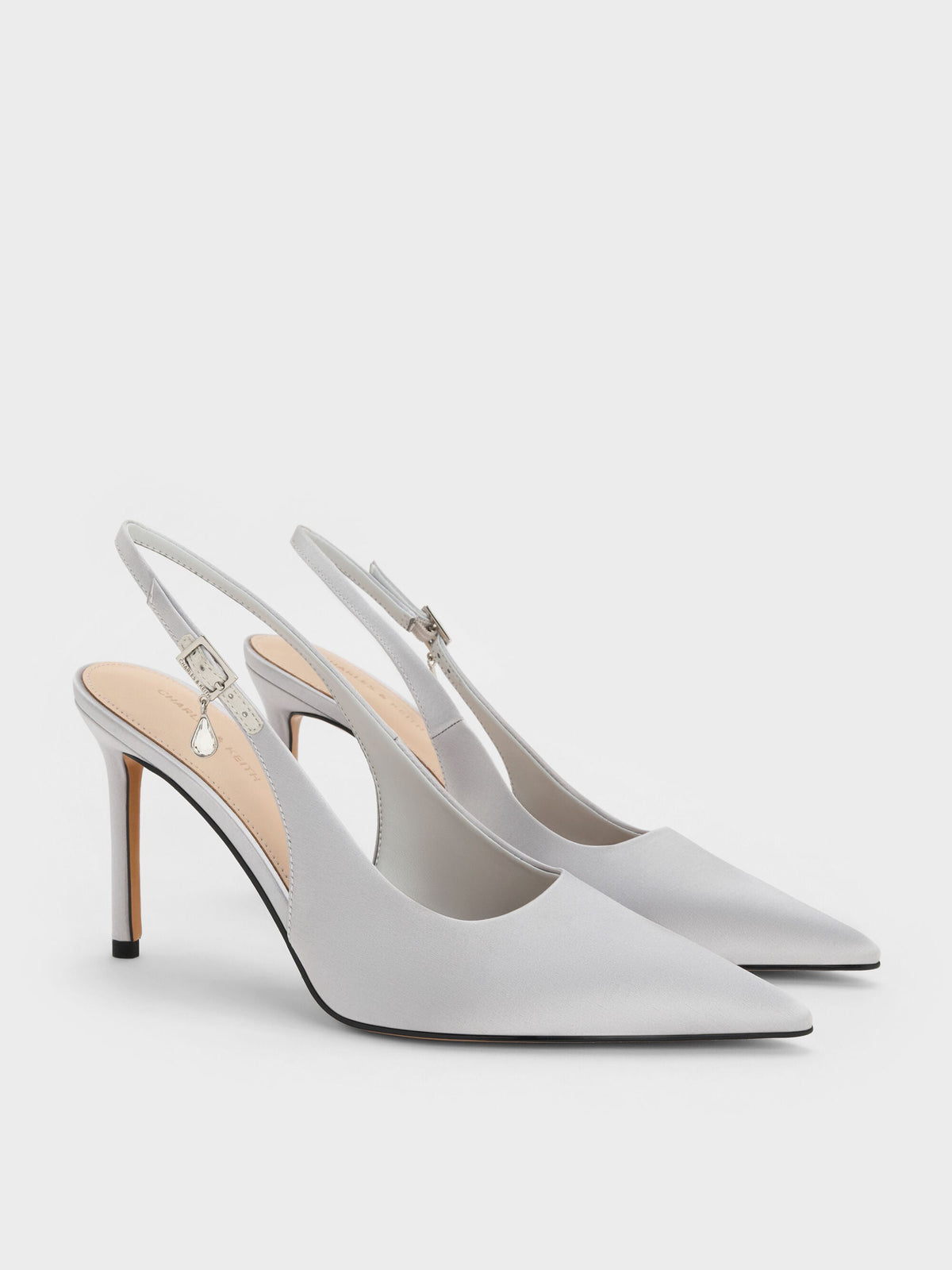 CHARLES & KEITH Premium / Teardrop-Crystal Pointed Slingback Pumps - Silver
