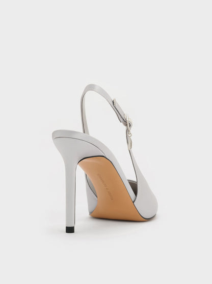 CHARLES & KEITH Premium / Teardrop-Crystal Pointed Slingback Pumps - Silver