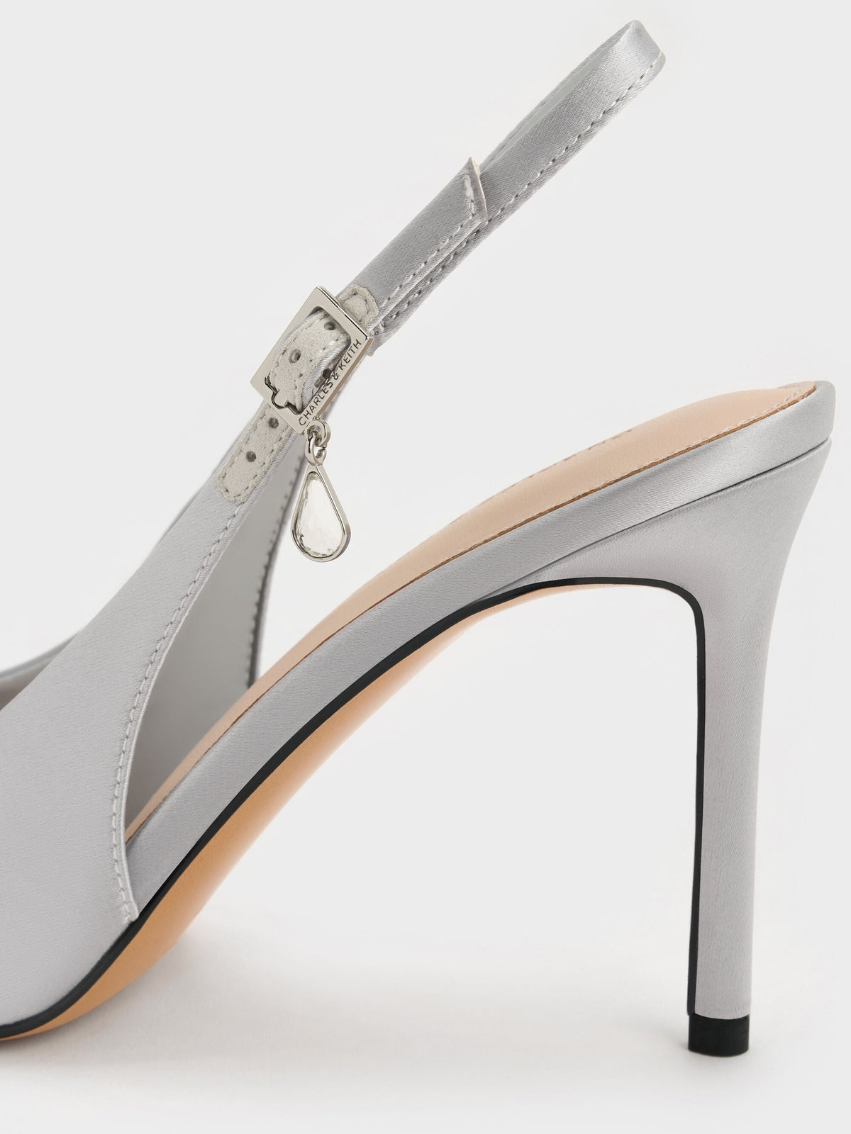 CHARLES & KEITH Premium / Teardrop-Crystal Pointed Slingback Pumps - Silver