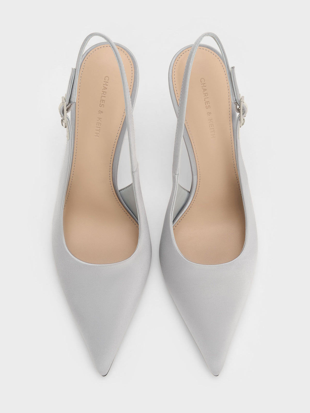 CHARLES & KEITH Premium / Teardrop-Crystal Pointed Slingback Pumps - Silver