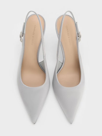 CHARLES & KEITH Premium / Teardrop-Crystal Pointed Slingback Pumps - Silver