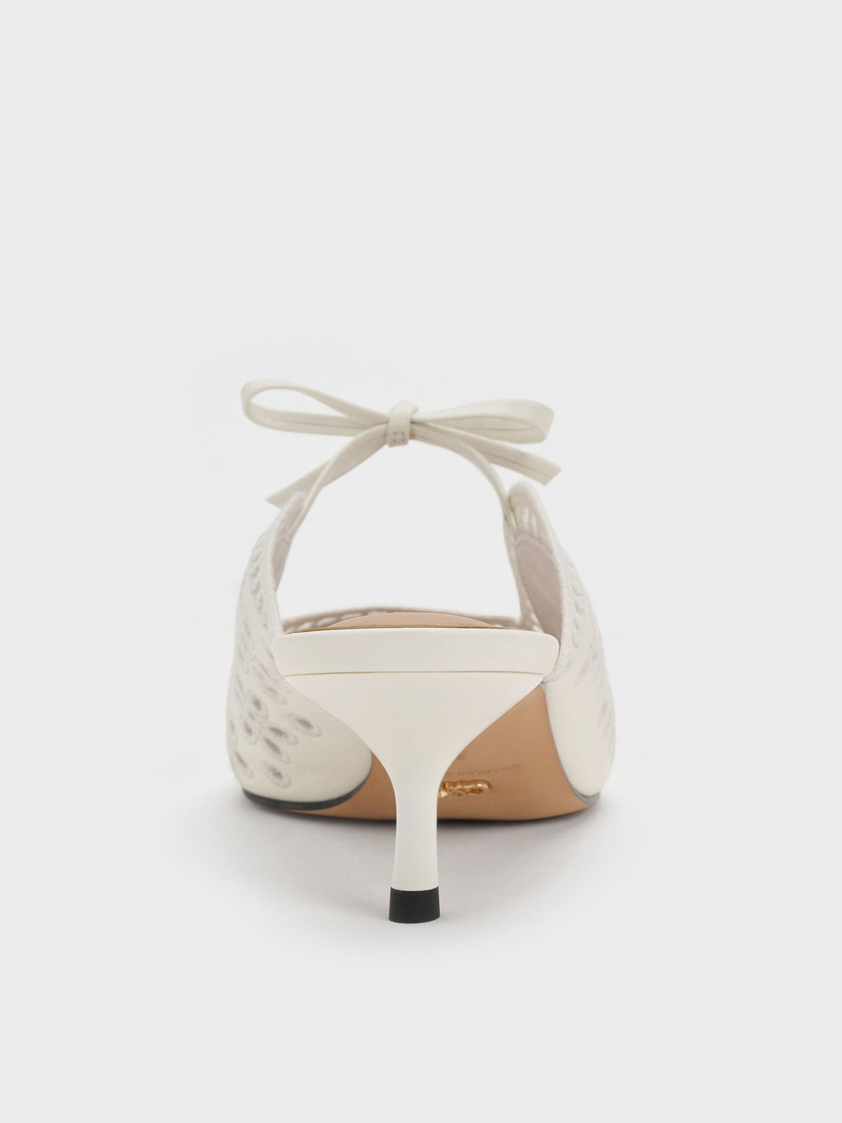 CHARLES & KEITH Deals / Leather Embroidered Heeled Mules - White