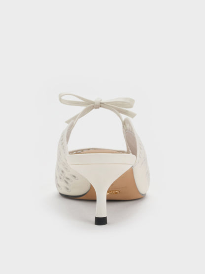 CHARLES & KEITH Deals / Leather Embroidered Heeled Mules - White
