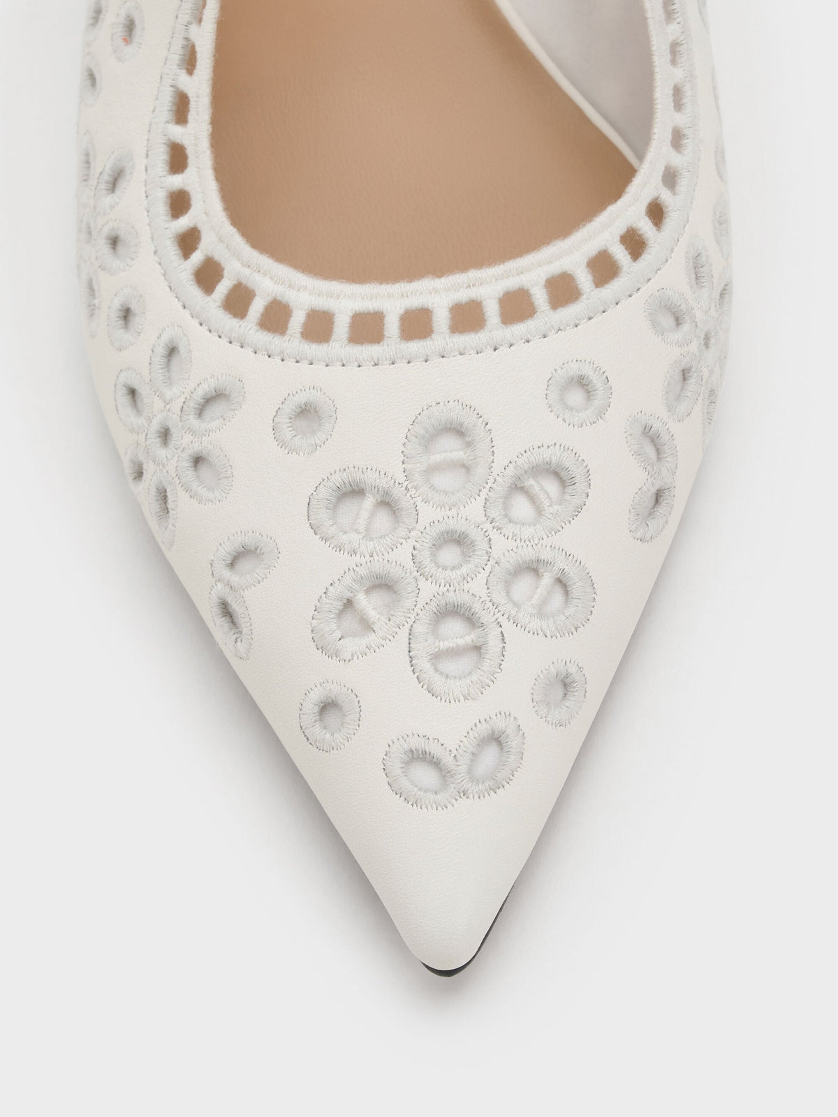 CHARLES & KEITH Deals / Leather Embroidered Heeled Mules - White
