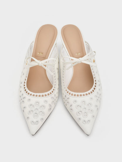 CHARLES & KEITH Deals / Leather Embroidered Heeled Mules - White