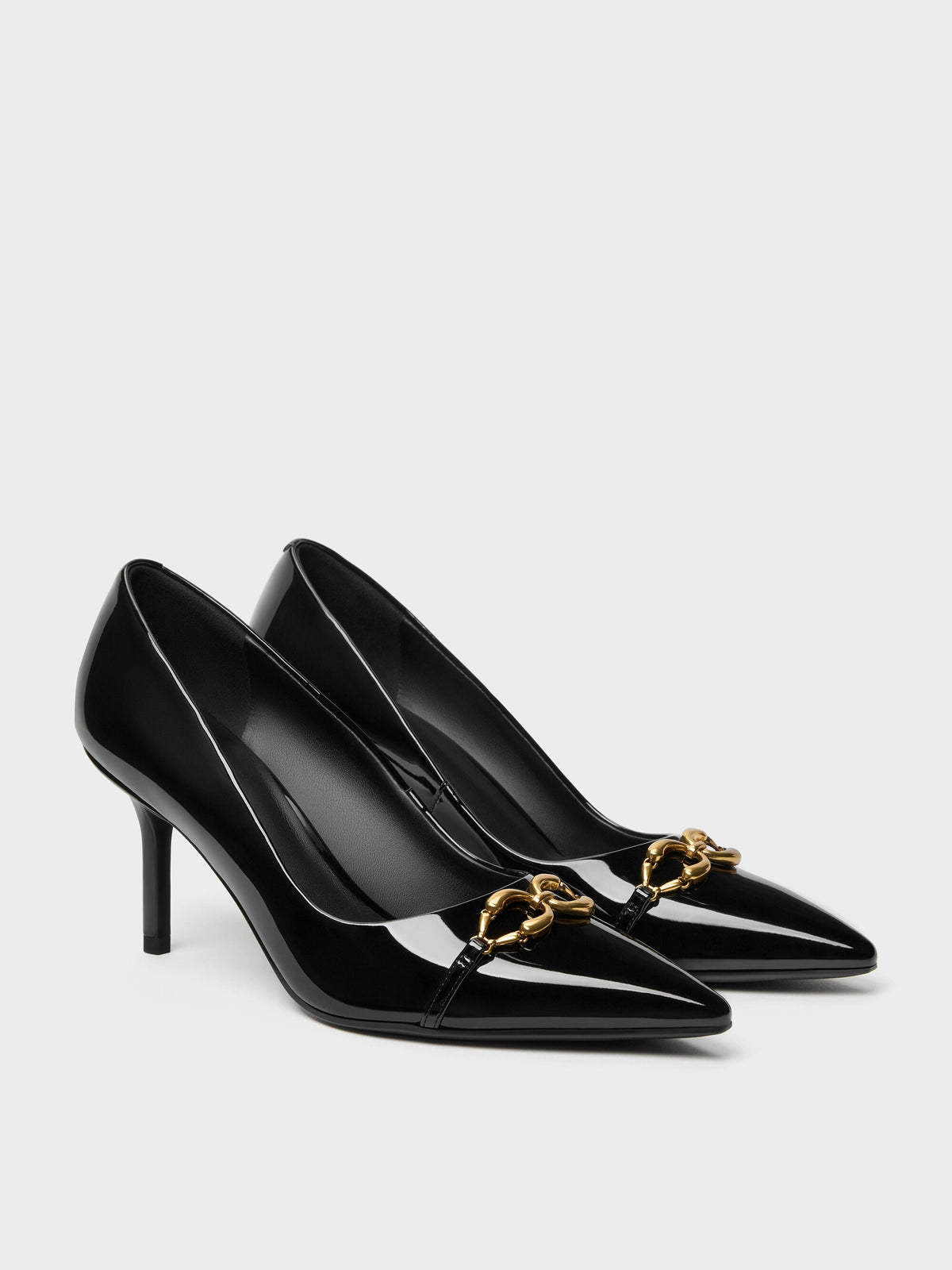 CHARLES & KEITH Classic / Patent Metallic-Buckle Pointed Pumps - Black Patent