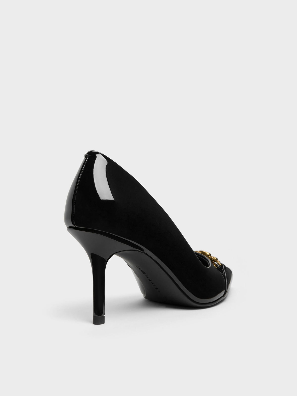 CHARLES & KEITH Classic / Patent Metallic-Buckle Pointed Pumps - Black Patent
