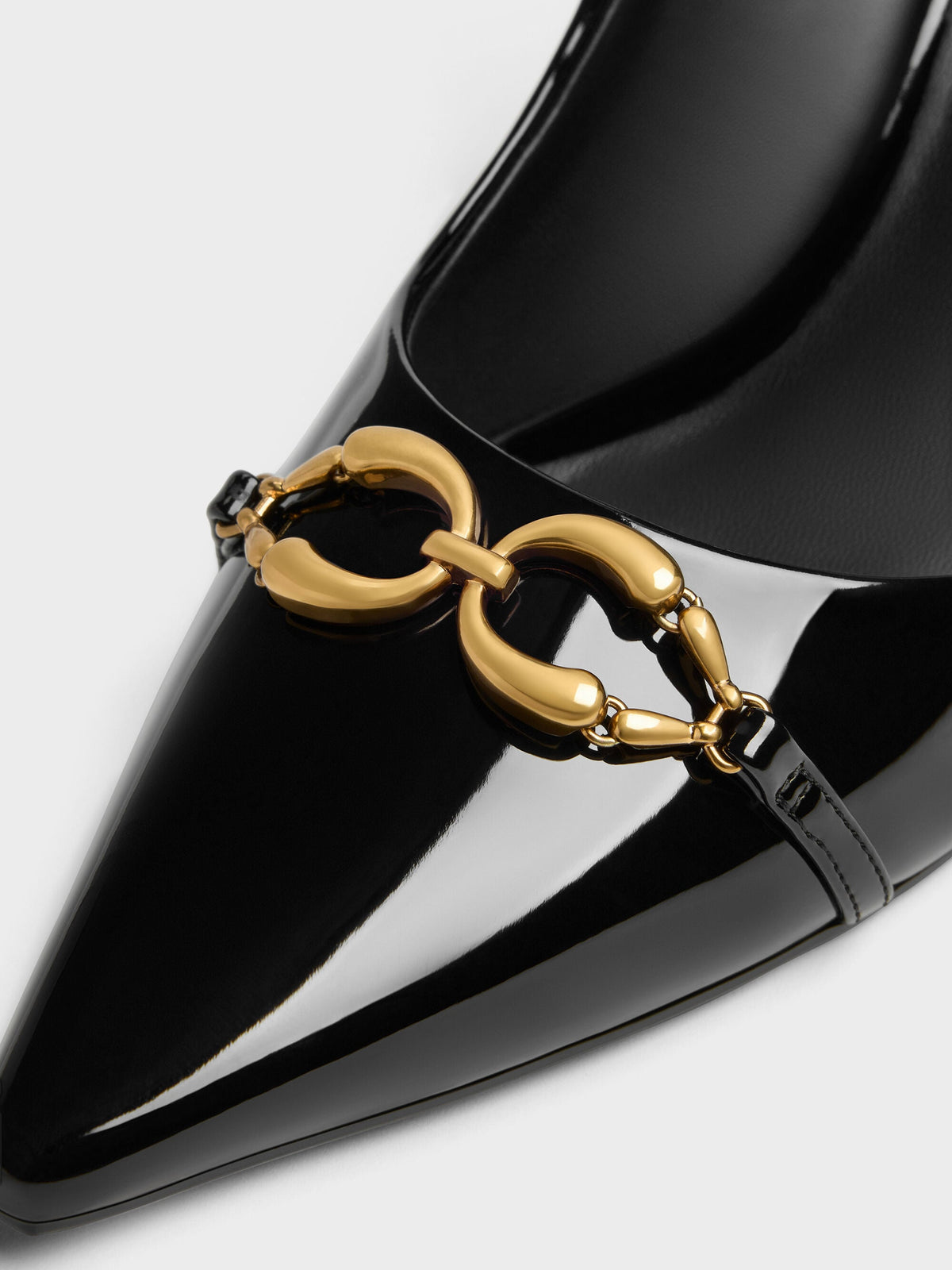 CHARLES & KEITH Classic / Patent Metallic-Buckle Pointed Pumps - Black Patent