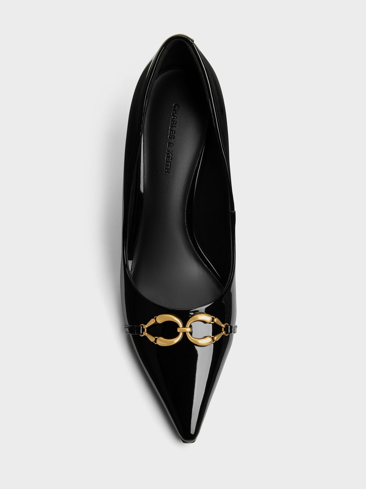 CHARLES & KEITH Classic / Patent Metallic-Buckle Pointed Pumps - Black Patent