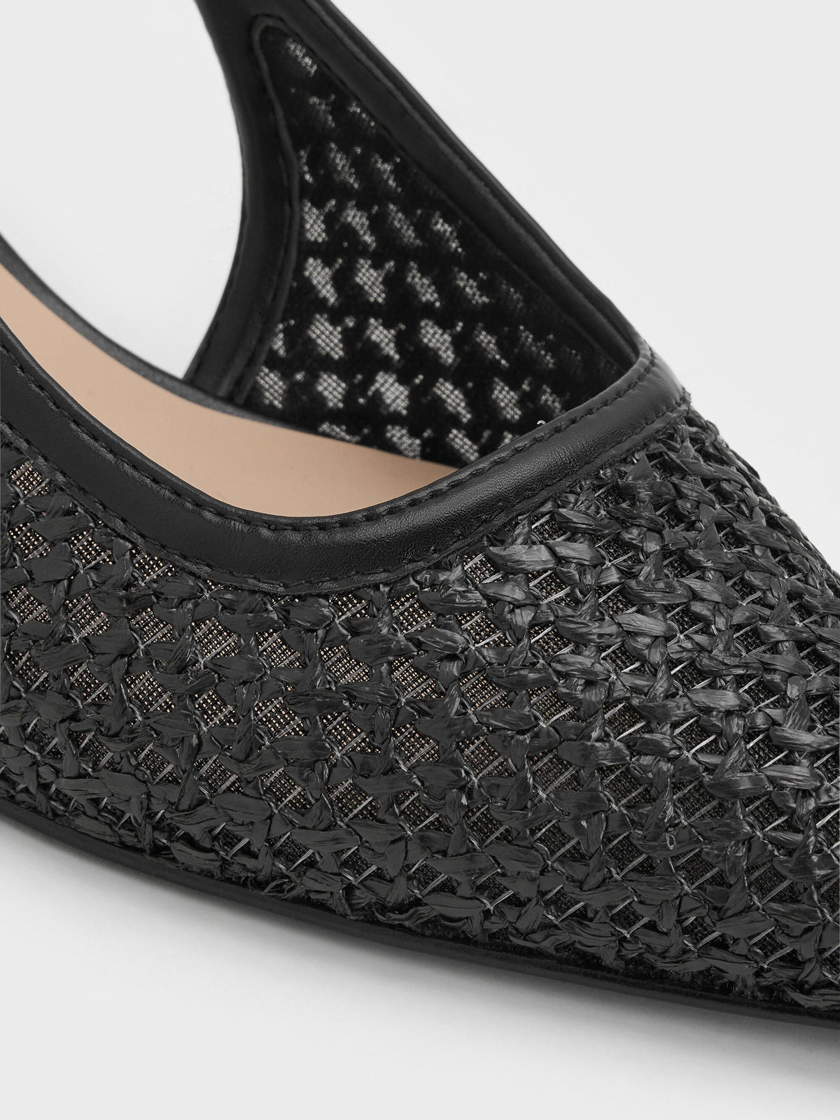 CHARLES & KEITH Classic / Raffia Sculptural-Heel Slingback Pumps - Black Textured