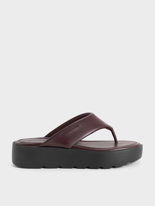 CHARLES & KEITH Recommended / V-Strap Flatform Thong Sandals - Burgundy