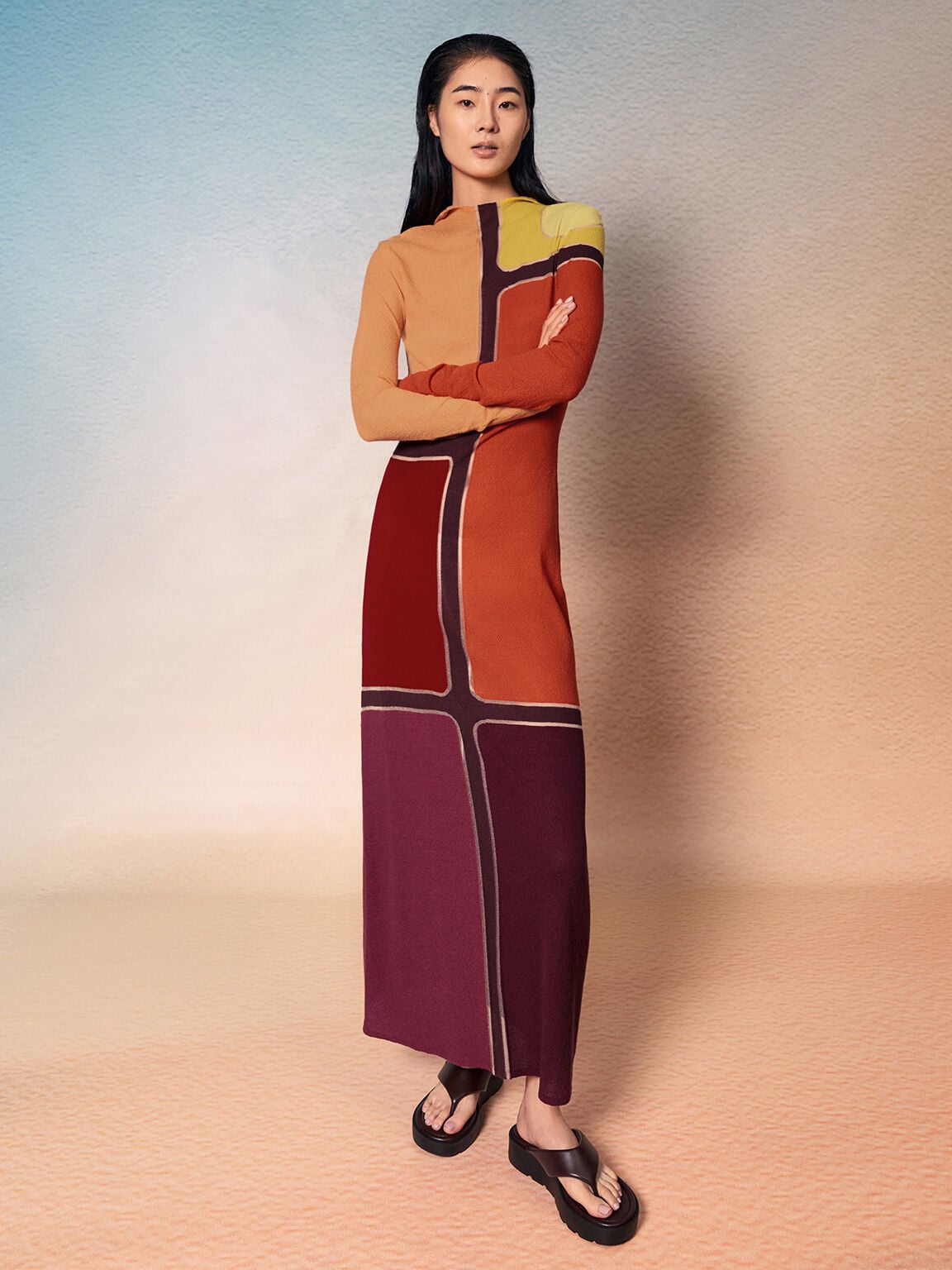 CHARLES & KEITH Recommended / V-Strap Flatform Thong Sandals - Burgundy