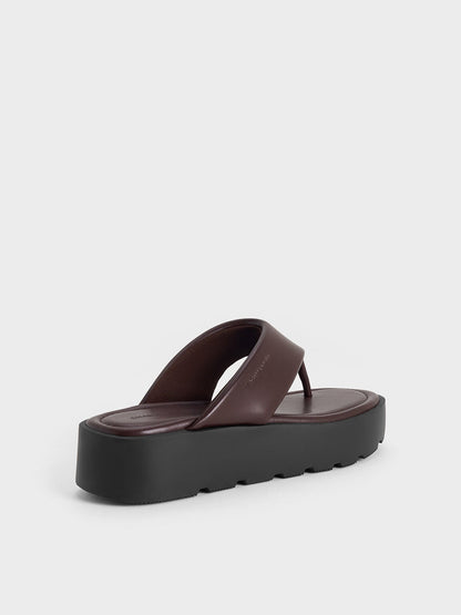 CHARLES & KEITH Recommended / V-Strap Flatform Thong Sandals - Burgundy