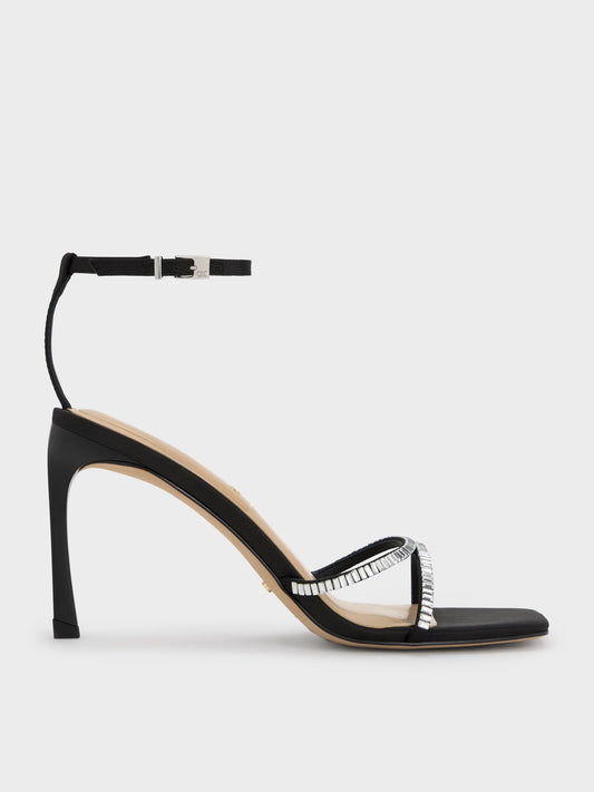 CHARLES & KEITH Signature / Jaylene Gem Stiletto Sandals - Black Textured