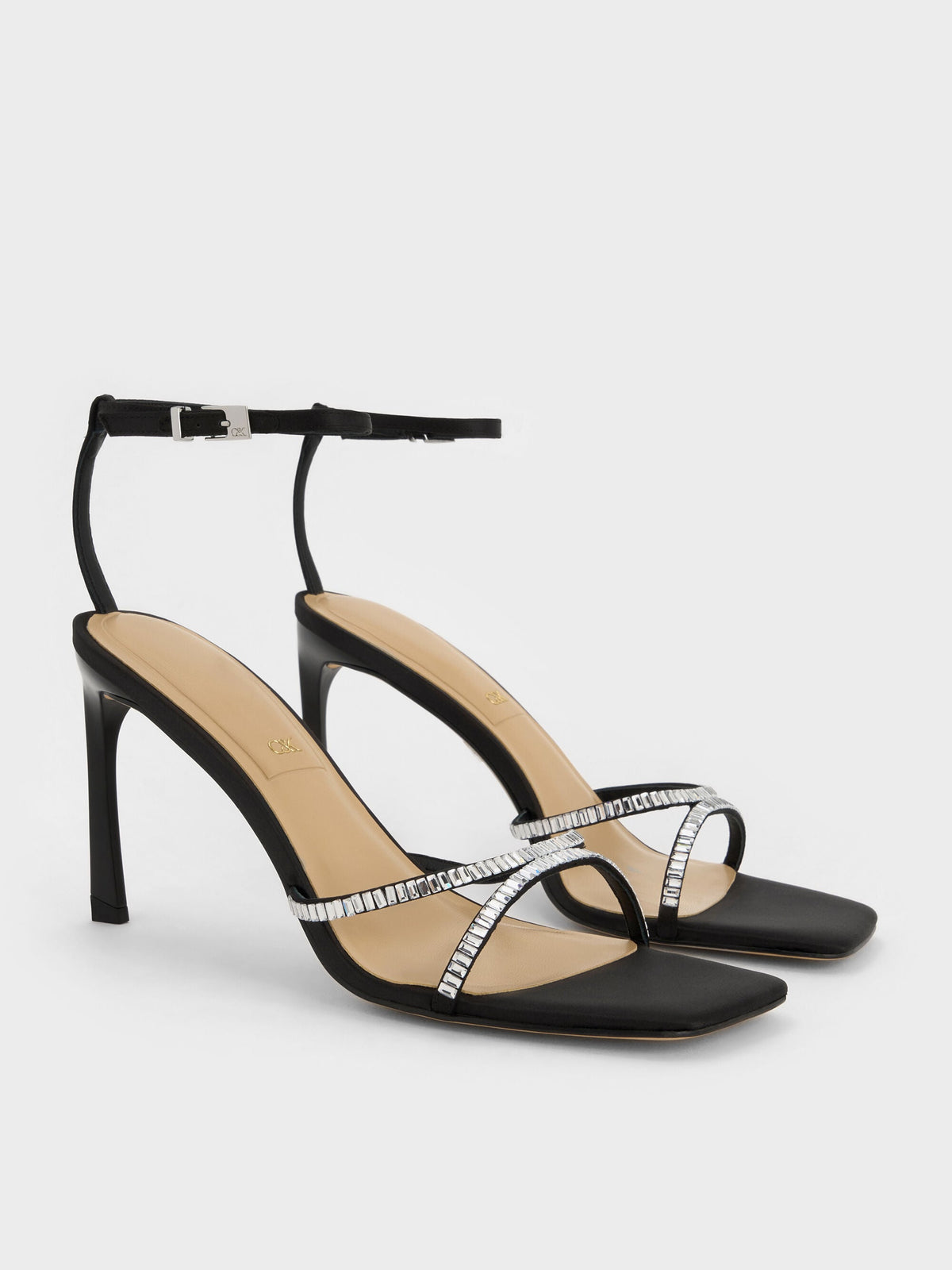 CHARLES & KEITH Signature / Jaylene Gem Stiletto Sandals - Black Textured