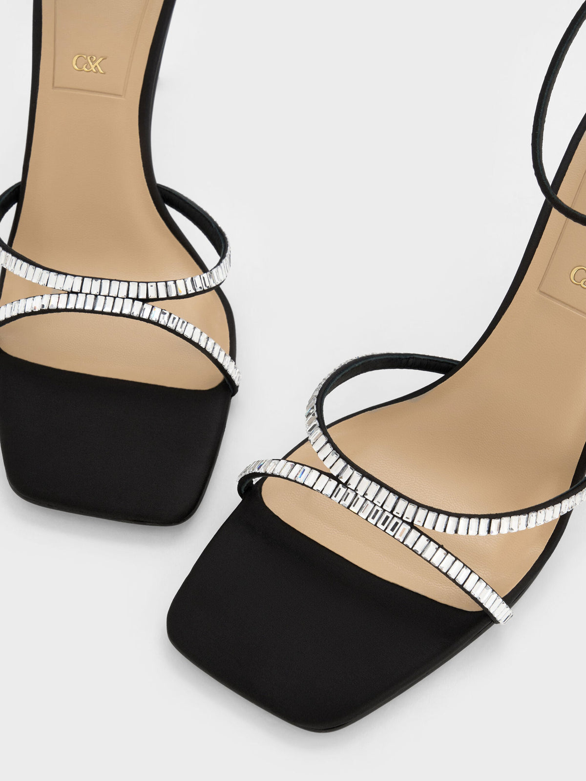 CHARLES & KEITH Signature / Jaylene Gem Stiletto Sandals - Black Textured