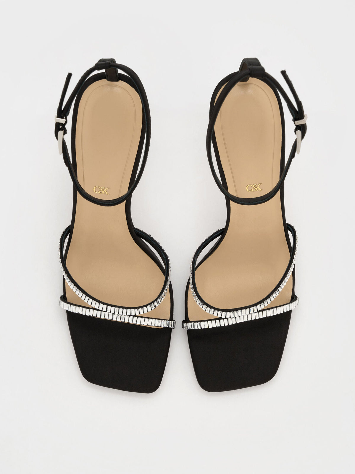 CHARLES & KEITH Signature / Jaylene Gem Stiletto Sandals - Black Textured