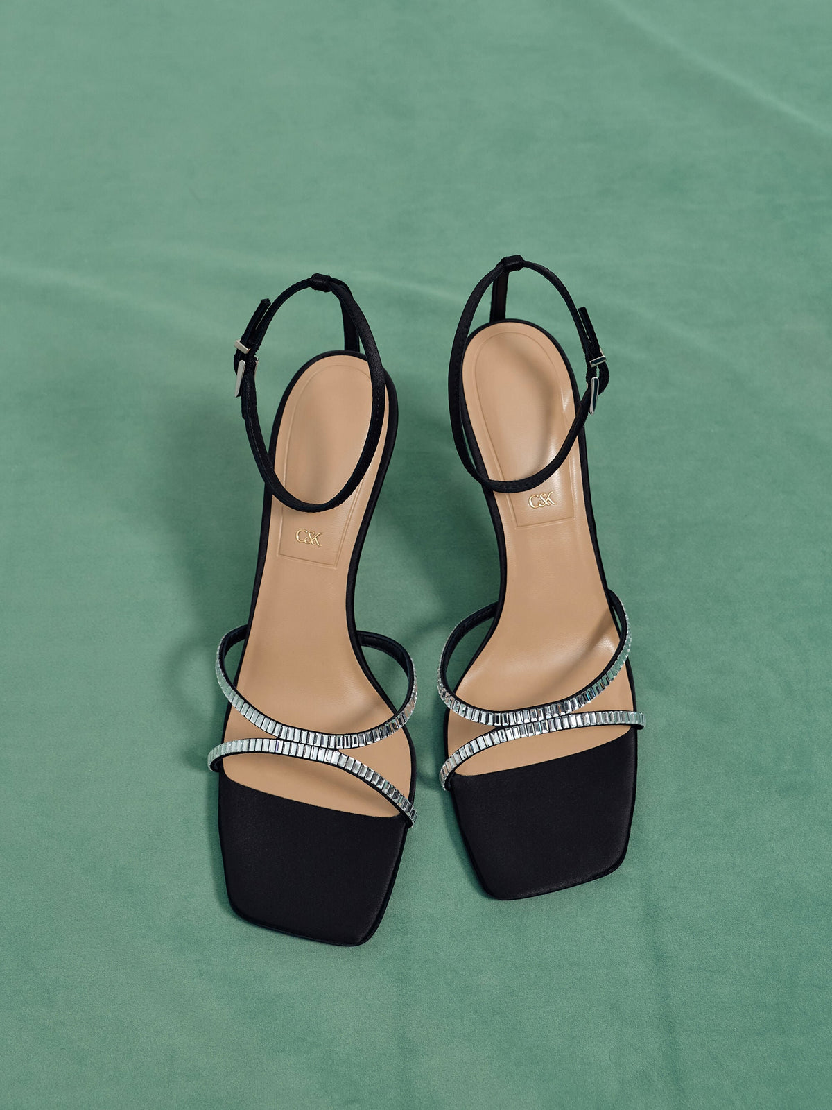 CHARLES & KEITH Signature / Jaylene Gem Stiletto Sandals - Black Textured