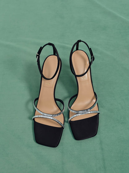 CHARLES & KEITH Signature / Jaylene Gem Stiletto Sandals - Black Textured