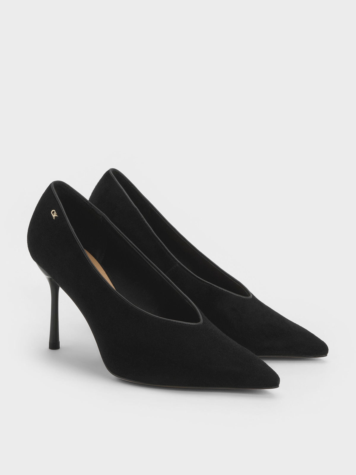 CHARLES & KEITH Classic / Leather & Suede Pointed Pumps - Black Textured