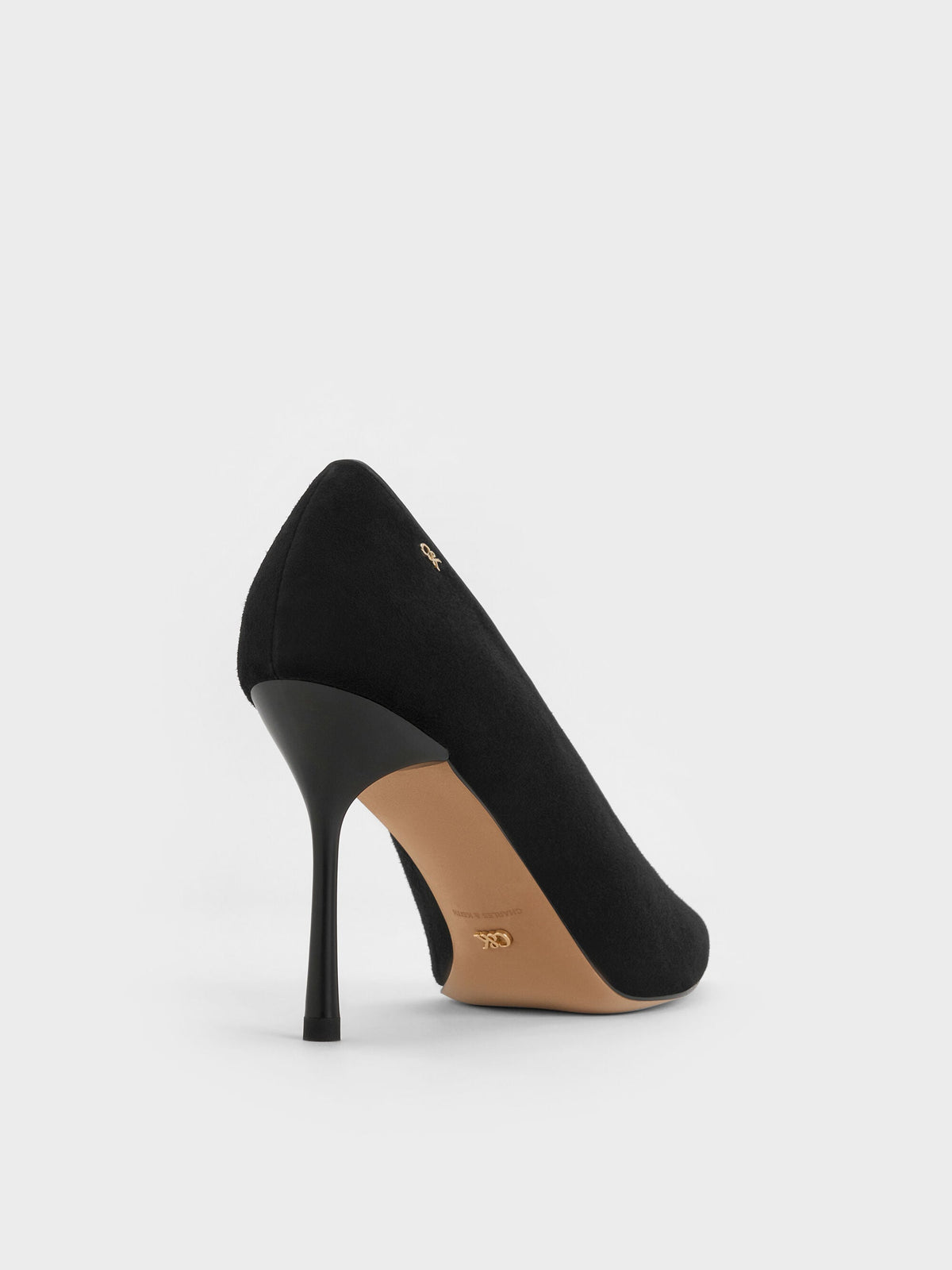 CHARLES & KEITH Classic / Leather & Suede Pointed Pumps - Black Textured