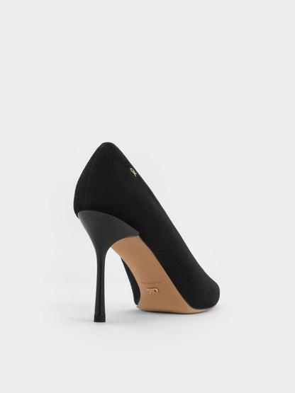 CHARLES & KEITH Classic / Leather & Suede Pointed Pumps - Black Textured