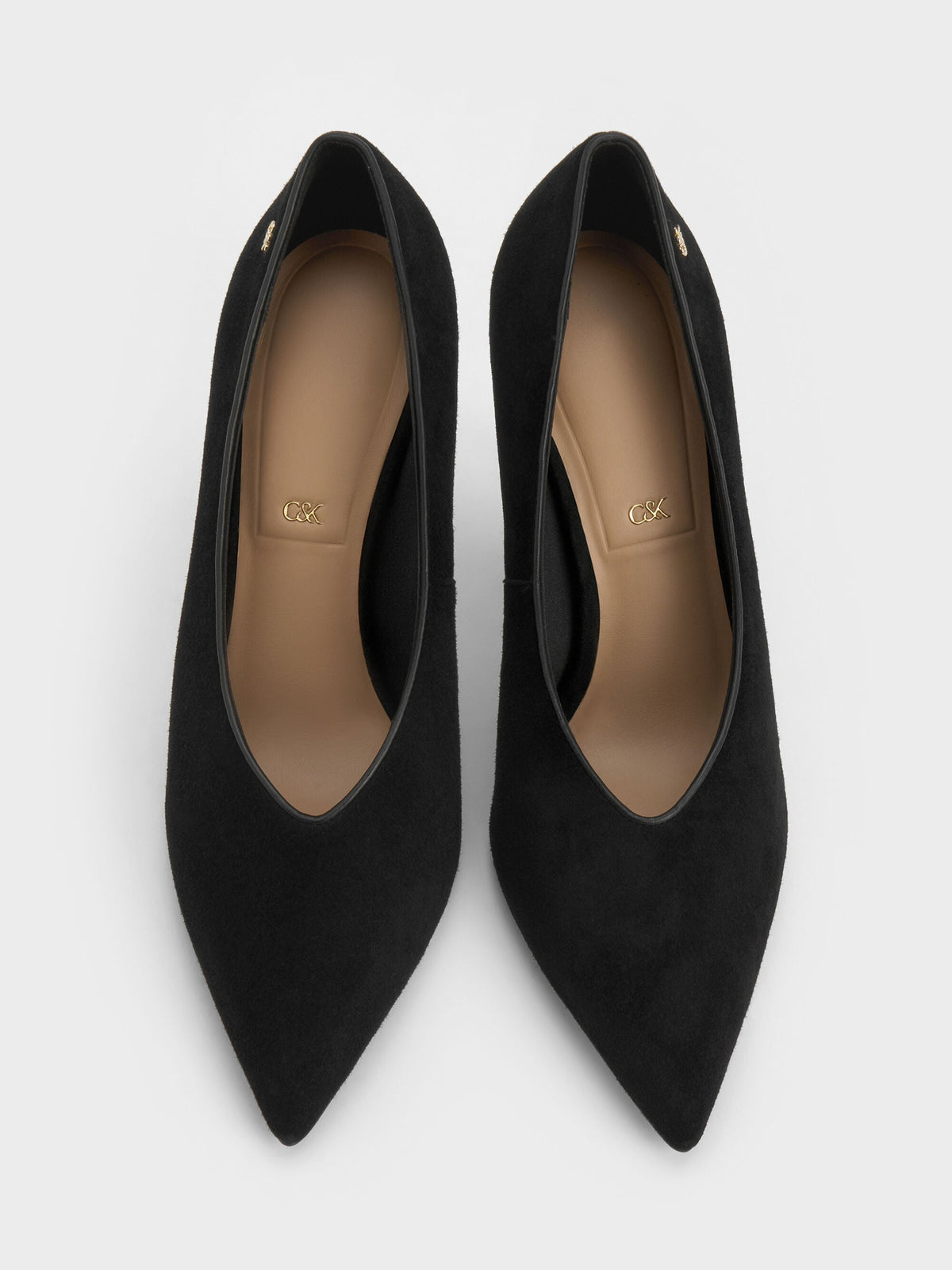 CHARLES & KEITH Classic / Leather & Suede Pointed Pumps - Black Textured