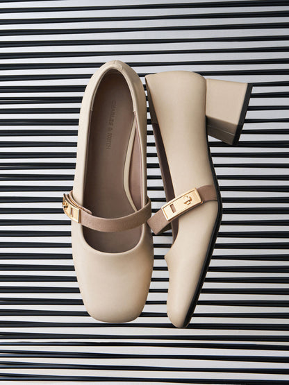 CHARLES & KEITH Best Price / Lando Two-Tone Mary Jane Pumps - Chalk