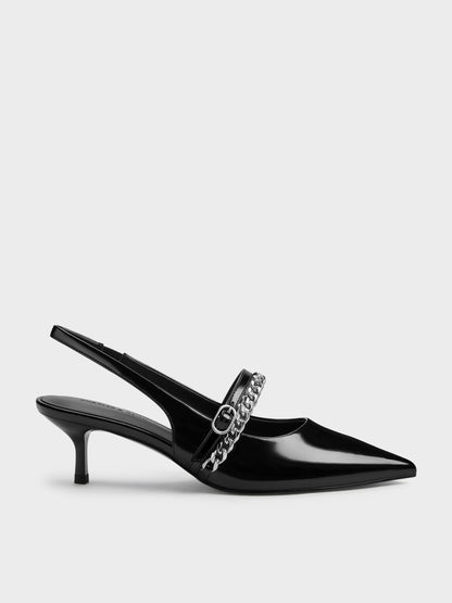 CHARLES & KEITH Popular / Georgie Chain Slingback Kitten Heels - Black Box