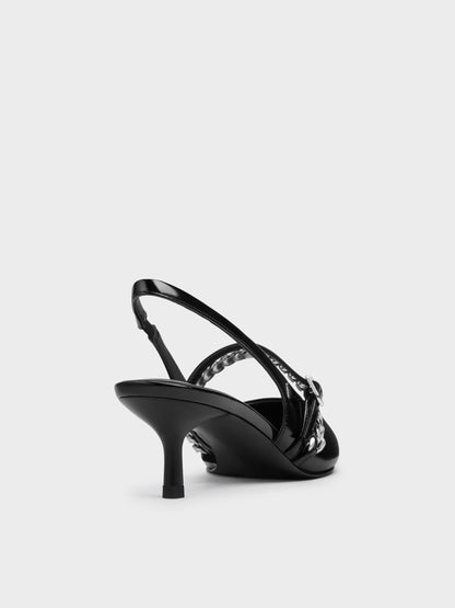 CHARLES & KEITH Popular / Georgie Chain Slingback Kitten Heels - Black Box