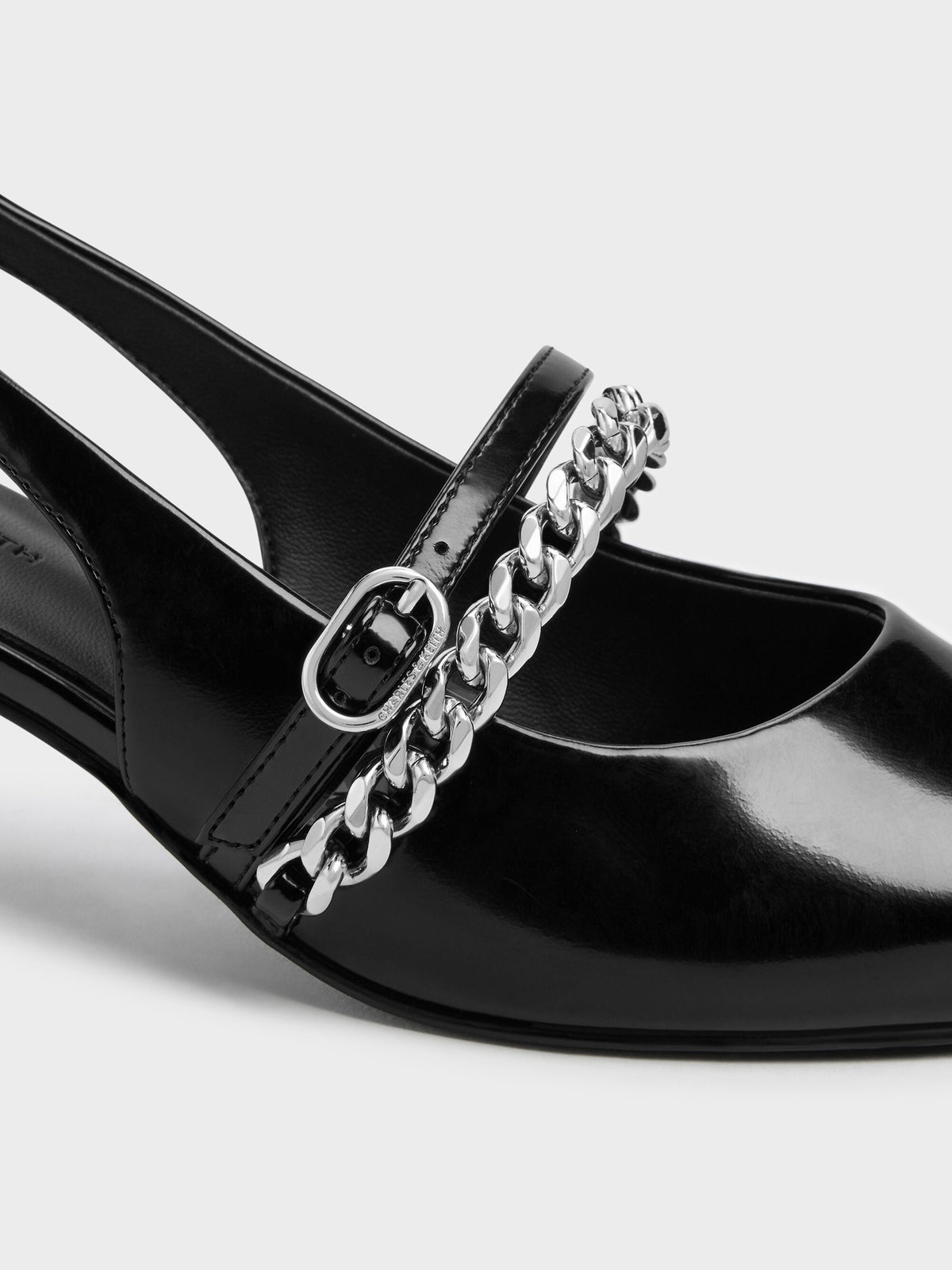 CHARLES & KEITH Popular / Georgie Chain Slingback Kitten Heels - Black Box