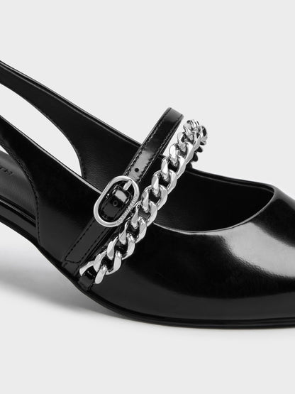 CHARLES & KEITH Popular / Georgie Chain Slingback Kitten Heels - Black Box