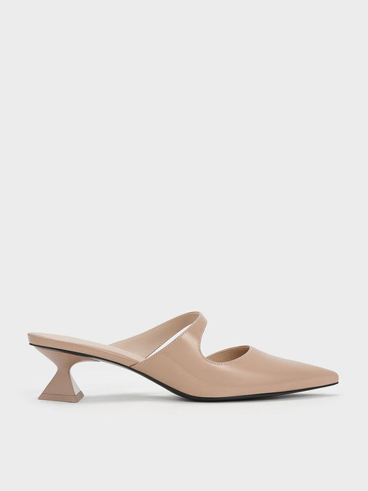 CHARLES & KEITH Everyday / Vada Patent Asymmetric Sculptural Heel Pumps - Nude