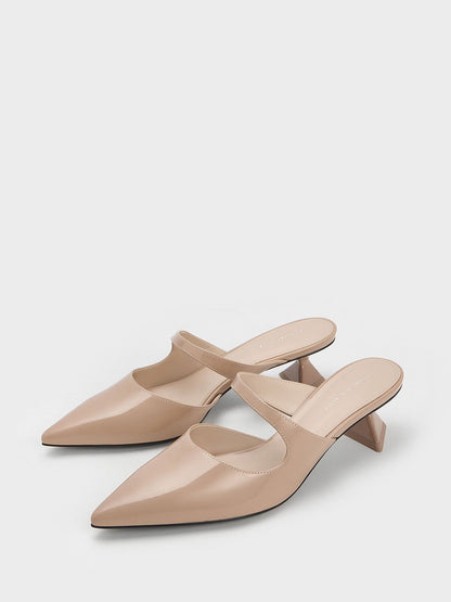 CHARLES & KEITH Everyday / Vada Patent Asymmetric Sculptural Heel Pumps - Nude