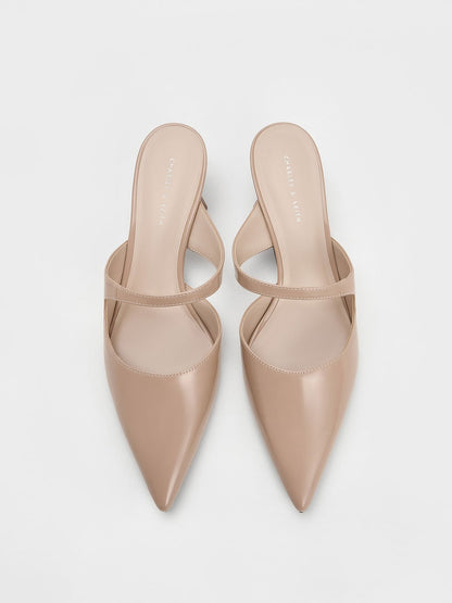 CHARLES & KEITH Everyday / Vada Patent Asymmetric Sculptural Heel Pumps - Nude