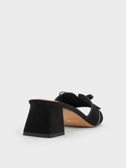 CHARLES & KEITH Essential / Leather & Suede Bow Heeled Mules - Black Textured