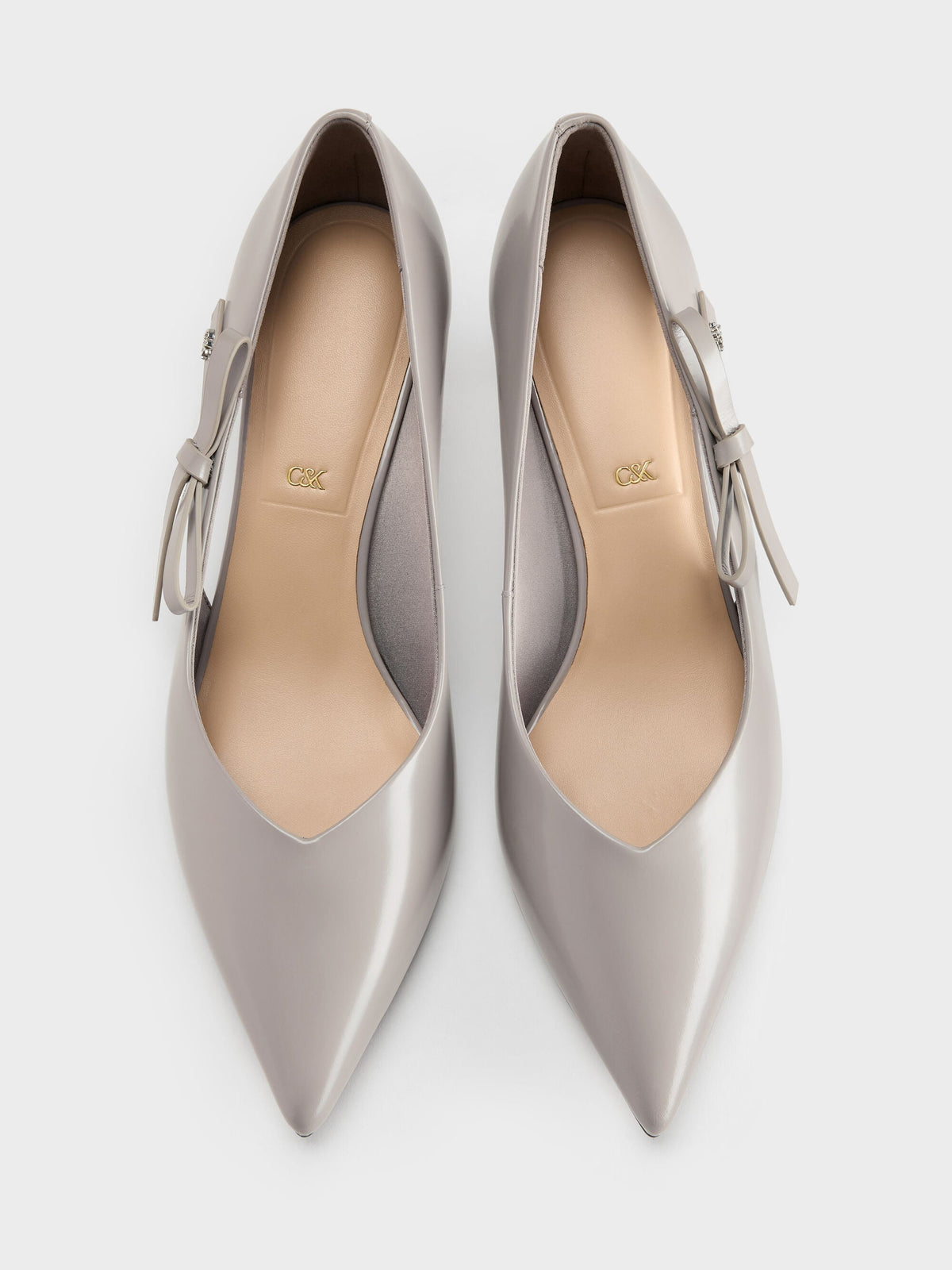 CHARLES & KEITH Exclusive / Anastasia Leather Kitten Heels - Grey
