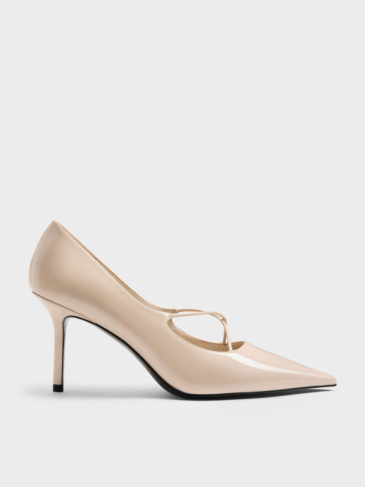 CHARLES & KEITH Classic / Patent Crossover Pointed Pumps - Nude