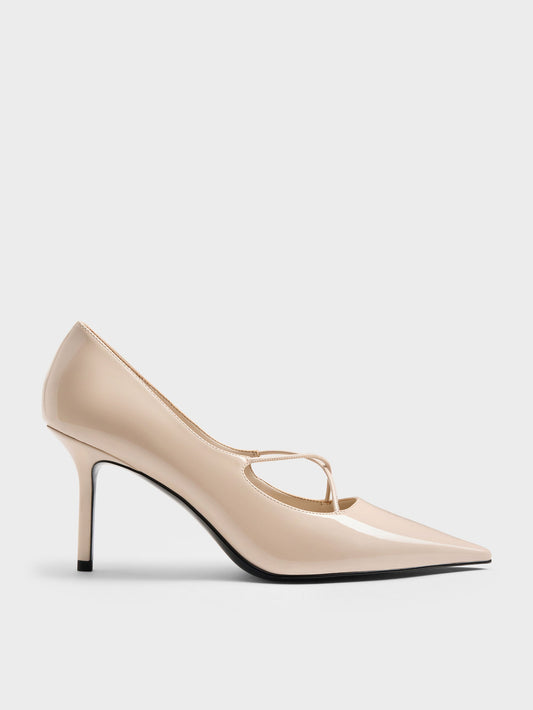 CHARLES & KEITH Classic / Patent Crossover Pointed Pumps - Nude