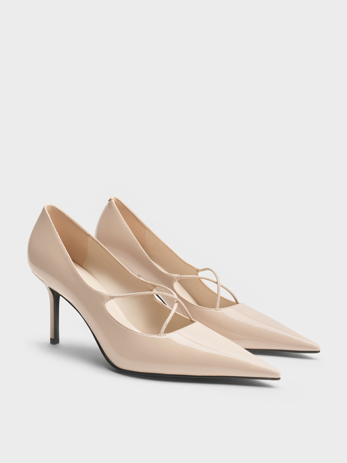 CHARLES & KEITH Classic / Patent Crossover Pointed Pumps - Nude