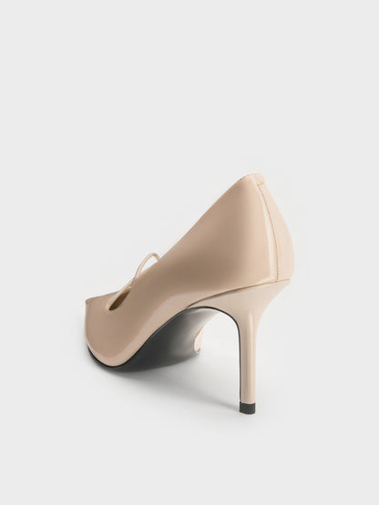 CHARLES & KEITH Classic / Patent Crossover Pointed Pumps - Nude