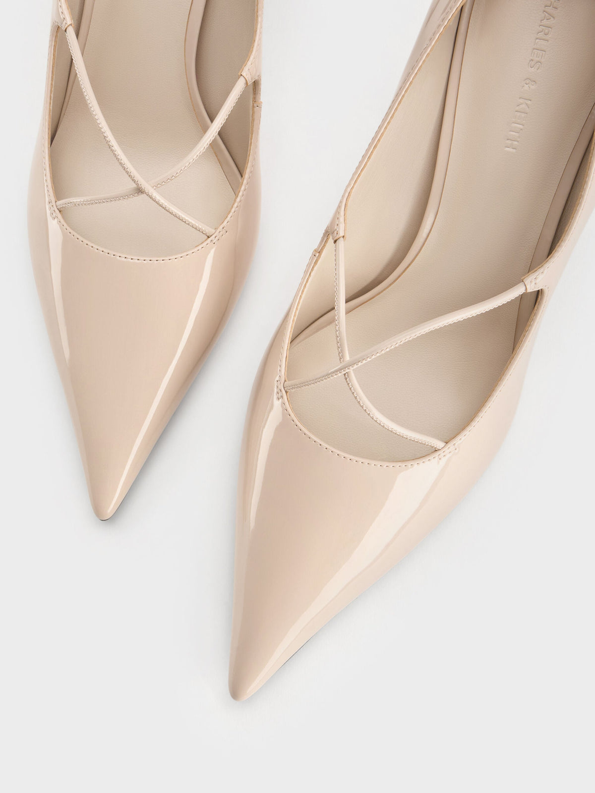 CHARLES & KEITH Classic / Patent Crossover Pointed Pumps - Nude