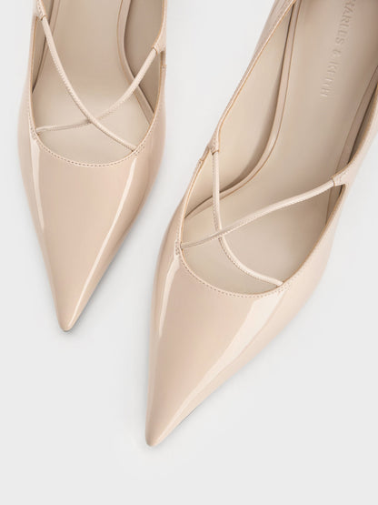 CHARLES & KEITH Classic / Patent Crossover Pointed Pumps - Nude
