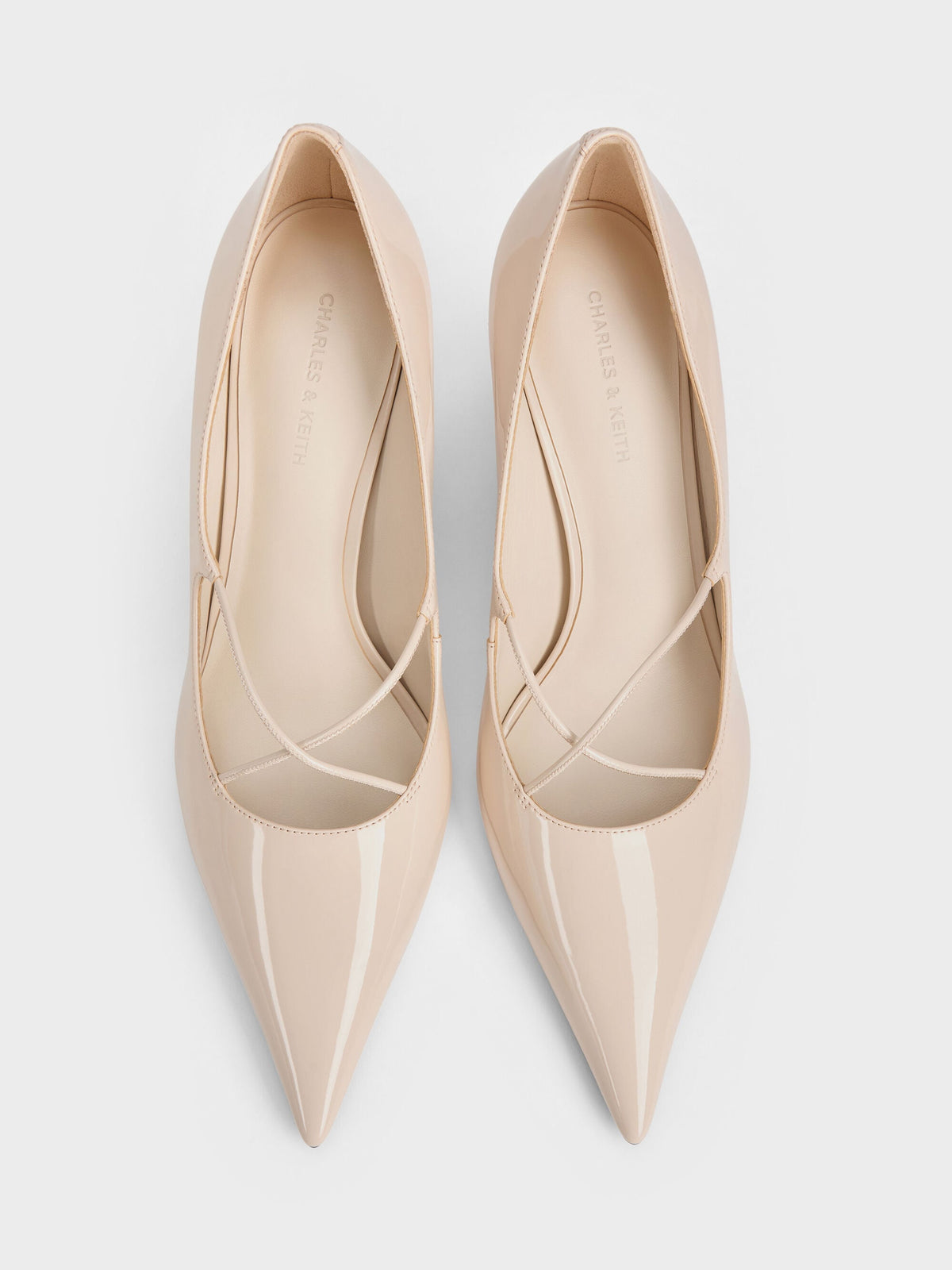 CHARLES & KEITH Classic / Patent Crossover Pointed Pumps - Nude