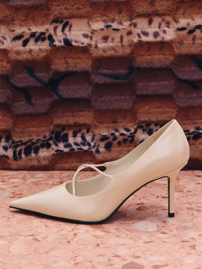 CHARLES & KEITH Classic / Patent Crossover Pointed Pumps - Nude