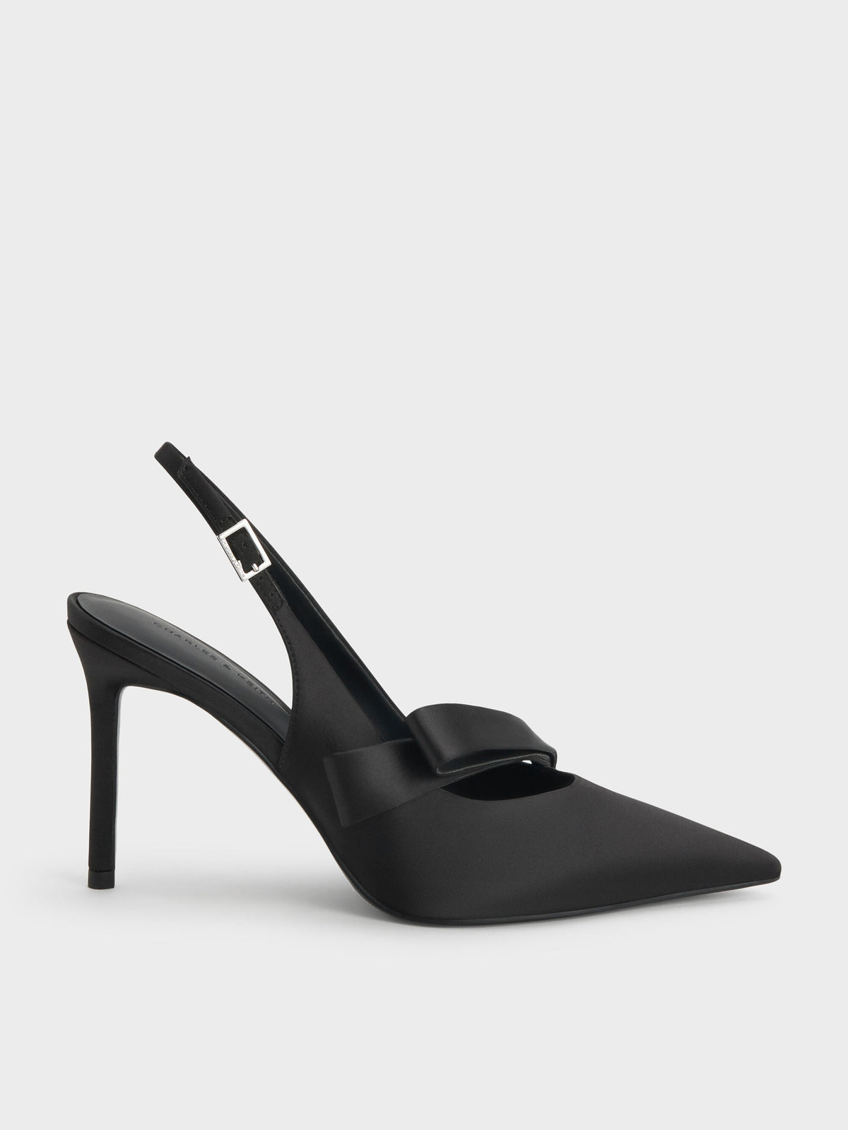 CHARLES & KEITH Value / Satin Pleated-Strap Slingback Pumps - Black Textured