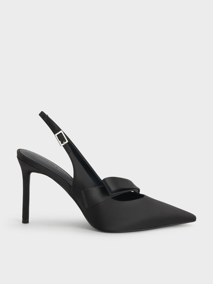 CHARLES & KEITH Value / Satin Pleated-Strap Slingback Pumps - Black Textured