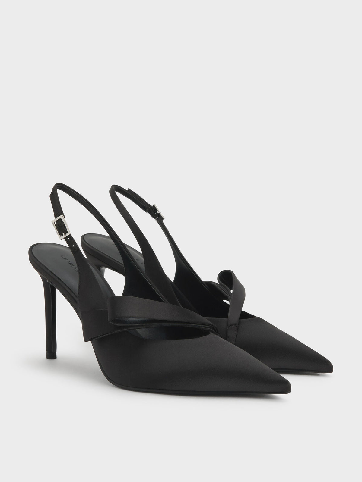 CHARLES & KEITH Value / Satin Pleated-Strap Slingback Pumps - Black Textured